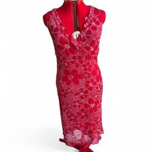 Y2K Red Floral Ruffle Sleeveless Dress Size 10 Fairycore Summer Vibes